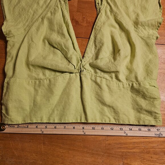 Anthropologie Twist Front Flutter Sleeve Cropped Linen Shirt Size XL, Lime Green - Picture 6 of 12